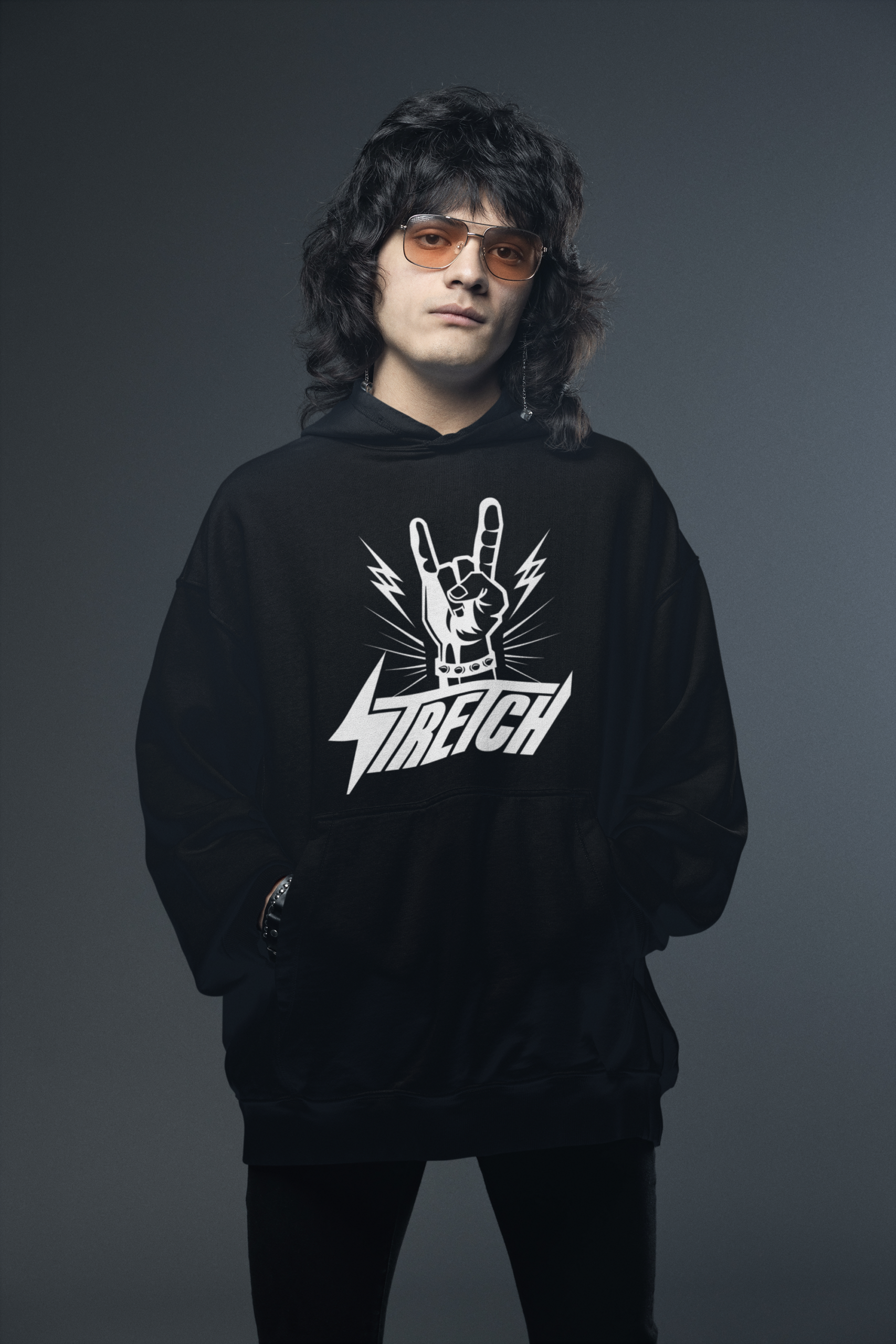 STRETCH “ROCK HORNS” Hoodie – Black