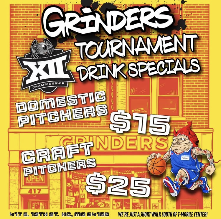 Flyer for Big 12 Beer Specials: $15 domestic pitchers, $25 craft pitchers