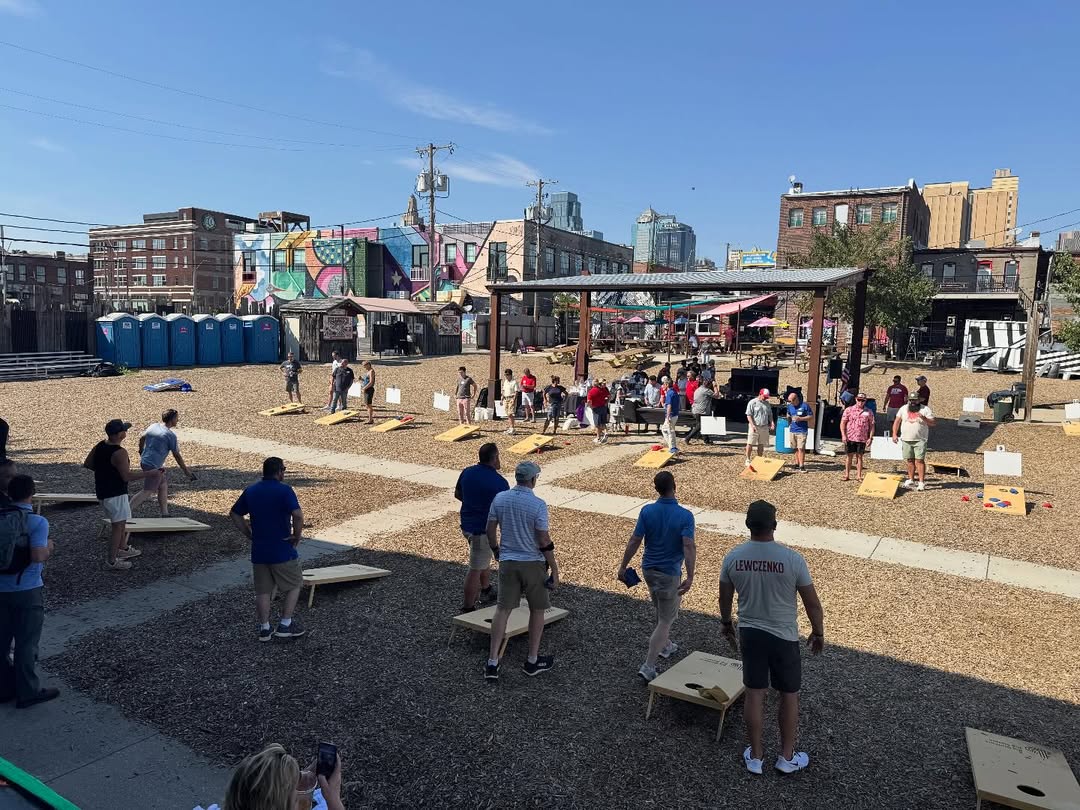 Bag/Cornhole games being playin out back behind Grinders in the mulch
