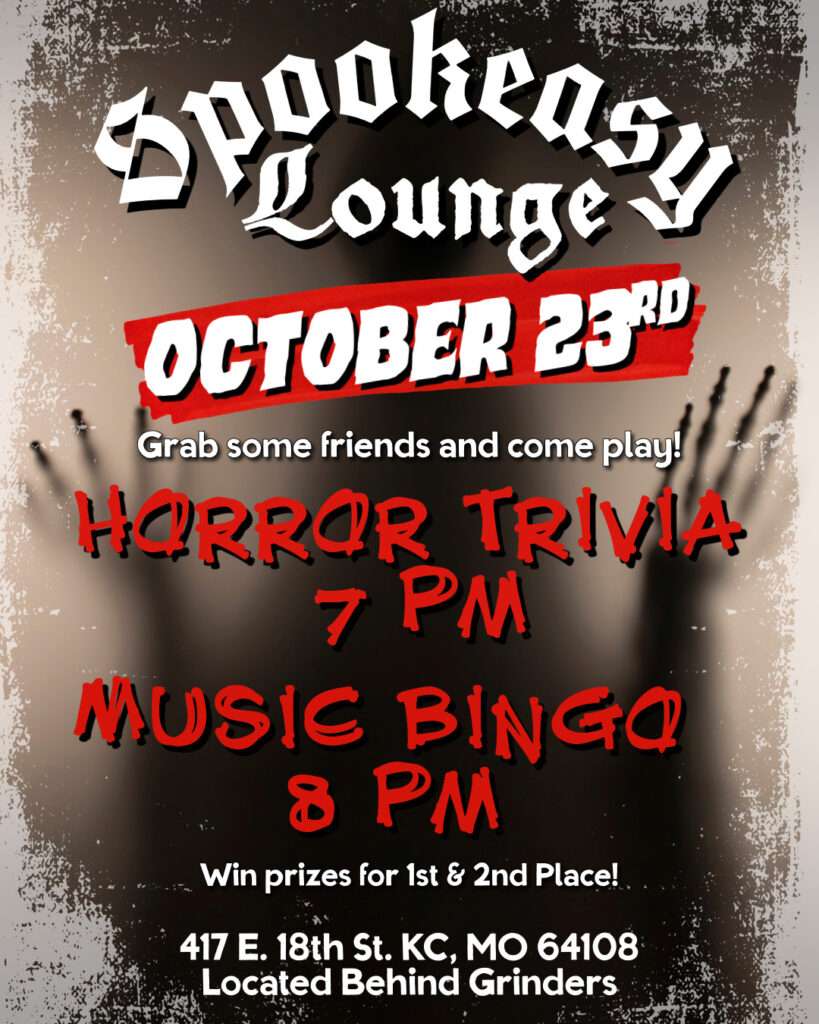 Flyer for Spookeasy Lounge Horror Trivia & Horror Bingo on Oct 23rd at 7pm